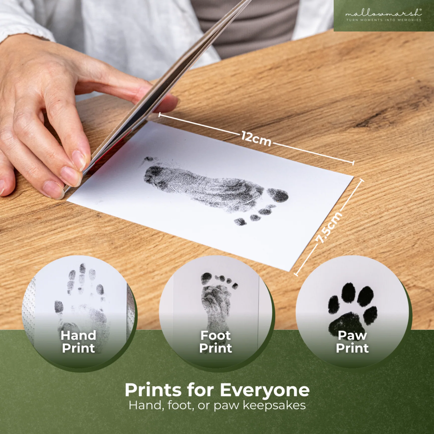 Mother and child using the MallowMarsh™ Clean Touch Ink Pad keepsake kit