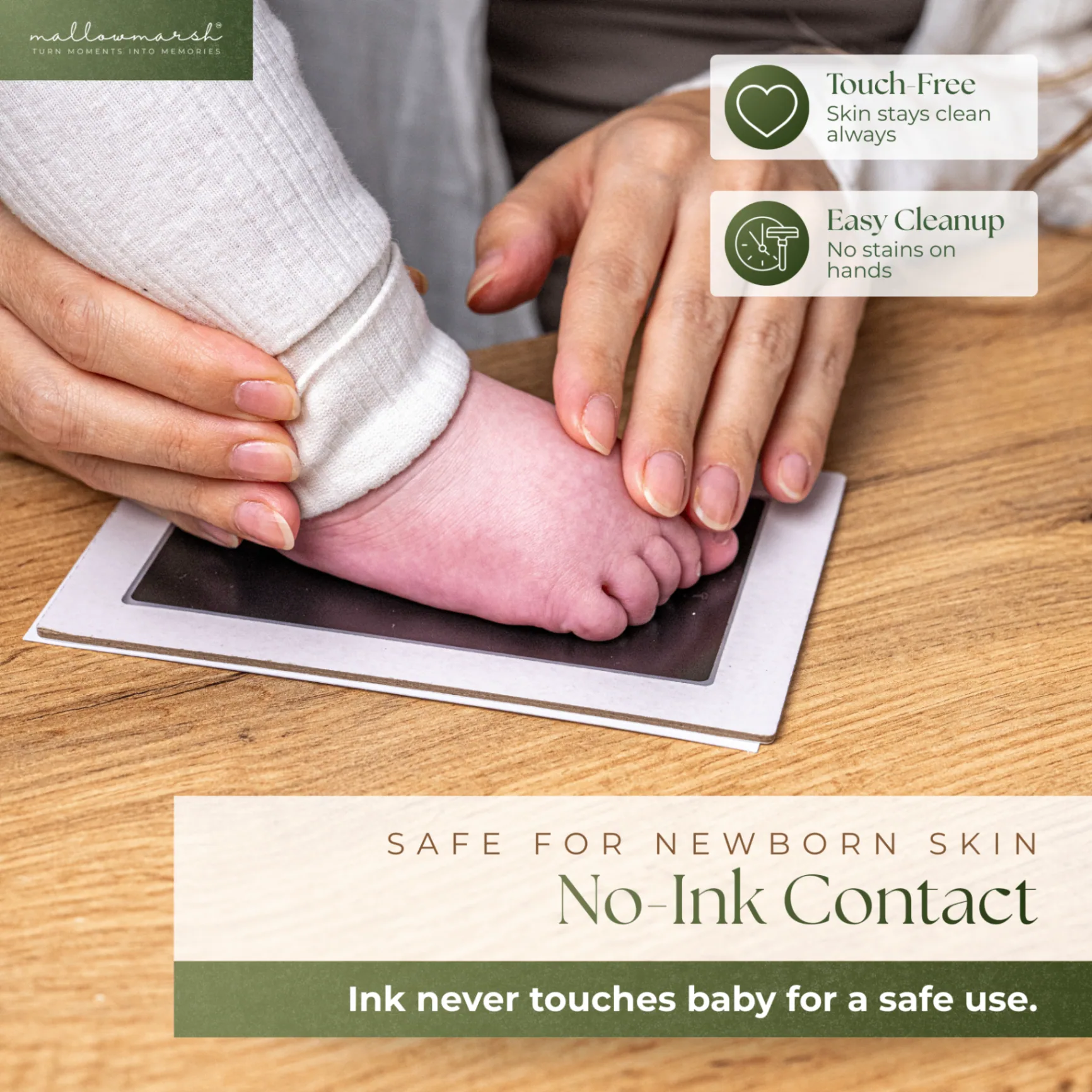 Mother and child using the MallowMarsh™ Clean Touch Ink Pad keepsake kit